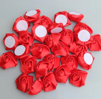 20 бр/пакет Червена Роза, Ръчно изработени Диаметър 3,5 См Сатен Розовата Лента направи си САМ Цветя За Производство на Булчински Букет на Булката Флорални Аксесоари