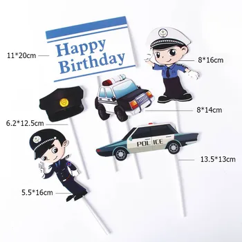 2020 г., 6 бр./лот Полицай Topper за Тортата за рождения Ден на Полицейска Машина честит Рожден Ден, Topper за Торта за Детски Рожден Ден Украса за Торта
