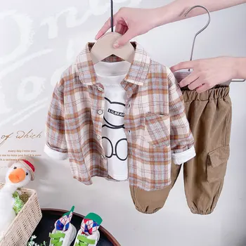 2022 Нов Комплект дрехи за малки момчета, пролетно-есенен Детски дрехи за момчета, Детска риза + тениска + панталони, комплект от три елемента