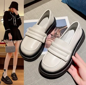 2022 пролет и есен новите дамски обувки Lefebvre на дебела подметка с малки кожени туфлями college wind