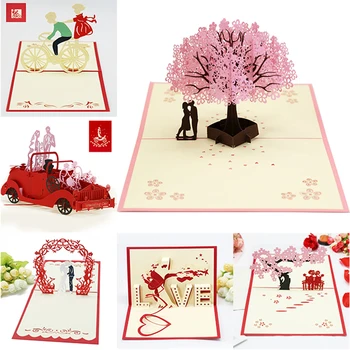 3D Изскачащи Картички, Сватбени покани, Подаръци за партита Сватбени поздравителна картичка Годишнина Подаръци за Свети Валентин Картичка с череша дърво