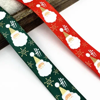 5 Ярда 25 мм Коледна Панделка С Принтом Дядо Коледа В Голям Рубчик Лента за Опаковане на Подарък Сватбена Украса Панделки за Коса DIY #Ro