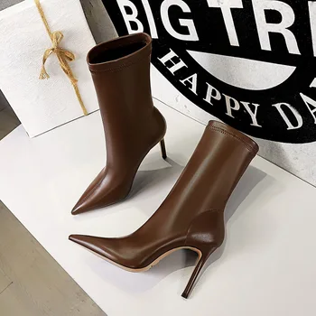 Bigtree/2021 г. Пролетта Висококачествени Меки обувки от изкуствена кожа, Дамски обувки-лодка с остри пръсти на висок ток, Модни Дамски обувки за партита, Размер диапазон 34-40