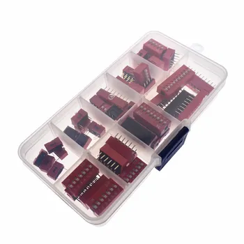 Dip-превключвател Комплект в кутия 1 2 3 4 5 6 7 8 10 Начин 2.54 мм Барабанен Червен Бутон Ключове Смесен Всеки комплект 5 бр. Комбиниран комплект