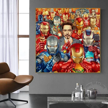 Disney Marvel Аниме Плакати Пародия на Iron Man Робърт Дауни-младши Платно Картина Отмъстителите Стенен Декор Принт Картина за Детска Стая Куадрос
