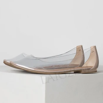 LAIGZEM/ 4 сезон; дамски обувки на плоска подметка от PVC; Прозрачен ежедневни обувки на равна подметка; Дамски обувки Zapatillas Mujer; Малък Голям Размер 34 47