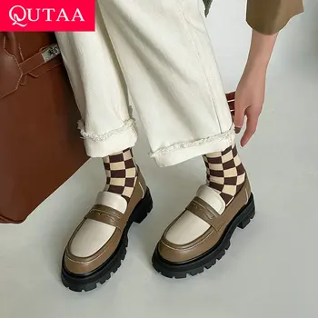 QUTAA/2022 г., дамски обувки без закопчалка на ниски обувки с кръгло бомбе и тромаво Ток, Пролет-Есен, дамски обувки-лодка в пасторальном стил, Големи Размери 34-39