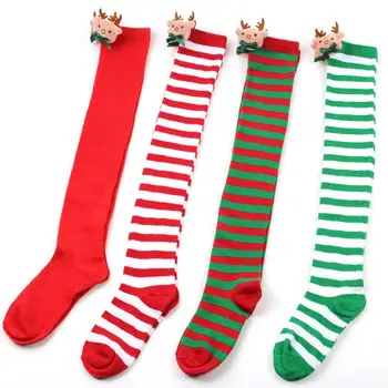 Атрактивни Коледни Чорапи С Шарките На Райета, Нескользящие Коледни Чорапи, Коледни Чорапи, Декор, Износоустойчиви Дълги Чорапи-Тръба за Дома