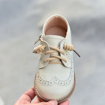 Детски ежедневни обувки от естествена кожа, обувки в британския стил за малки момчета, Нескользящие женски ботильоны на равна подметка, детска, училищна обувки от 6 до 8 години