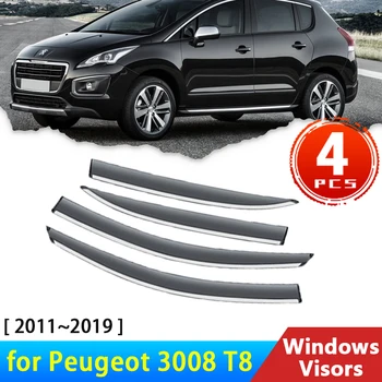 Дефлектори за Peugeot 3008 Т8 2011 ~ 2019 2015 2018 Аксесоари Автомобилни Страничните прозорци, Козирки, Капачка за Защита от Дъжд Защита на Веждите Козирка Покритие