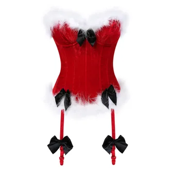 За жени Пикантен Коледни Костюми на Дядо Коледа Корсет Топ Overbust Червено Кадифе Бюстие Bodyshaper Бельо Showgirl Костюми S-6XL