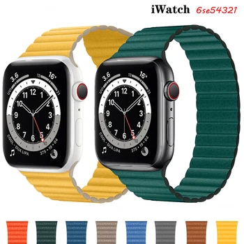Каишка от естествена кожа За Apple watch Band 44 мм 40 мм iWatch каишка 42 мм 38 мм Магнитен Кожена Гривна с линия на Apple watch серия 5 6 SE 3 4
