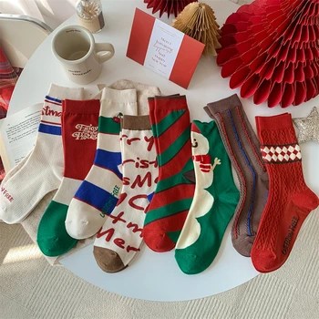 Коледни Чорапи За Жените, Корейски Стил, Есен-Зима, Симпатични Смешни Чорапи, Дамски Висококачествени Памучни Чорапи, Топли Коледни Чорапи За Момичета