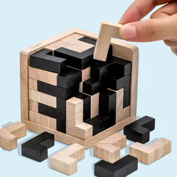 Креативен 3D Дървен Куб Пъзел Минг Luban Взаимосвързани Забавни Играчки За Деца, Детски Пъзел Играчките За Ранно Обучение Подарък Играчка