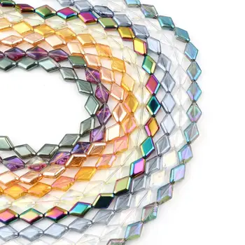 Многоцветни стъклени перли, Диамант Свободни Распорные мъниста САМ Изработка на Гривни, Бижута около 15 мм x 10 мм, 1 нишка (около 43 бр./конци)
