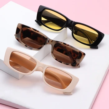 Модерни Правоъгълни Слънчеви Очила в Ярки Цветове, за Жени И Мъже, Малки Квадратни Vintage Слънчеви Очила с UV400, Плажни Очила