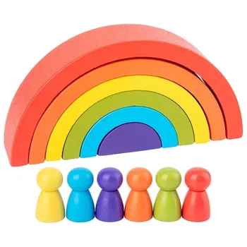 Монтесори Дървена Извита Дъга Баланс Строителни Блокове САМ Полагане на Високи Игра Началото на Образуването на Цветни Когнитивни Детски Играчки
