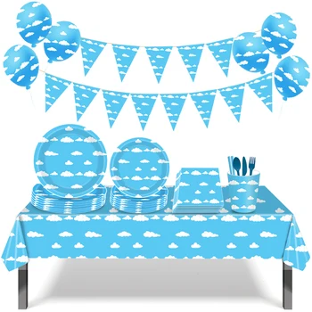 Нов 2021 облаци, синьо небе, бели облаци на тема рожден ден костюм кърпички за еднократна употреба хартиени чаши за декорация на чиния