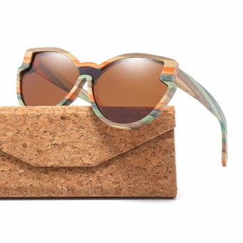 Нови Маркови Дизайнерски Дървени Поляризирани Слънчеви Очила за Жени и Мъже, Модни сиамски лещи с футляром