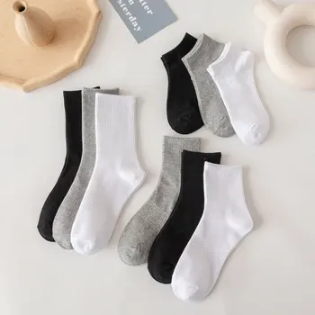 Обикновена Чорапи, черни, бели, сиви Чорапи, дамски чорапи със средна дължина, пролет-лято Дишащи спортни чорапи със средна дължина, с къси ръкави