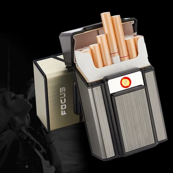 Портсигар USB Зареждане Запалка Метална Ветрозащитная Запалка За Цигари 20pcs Кутия За Цигари, Контейнер За Съхранение на Аксесоари За Пушачи