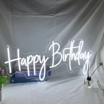 Произведено по Поръчка името Deco Wall Led Неонова реклама Flex Lighting Happy Birthday Decoration Joyeux Anniversaire