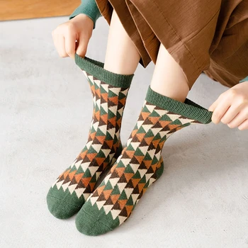 Реколта Пресни Чорапи цвят авокадо Зелен Цвят, 1 Чифт Чорапи до Глезена, Зимни Чорапи за Жените, Затопляне Загряващ Чорап