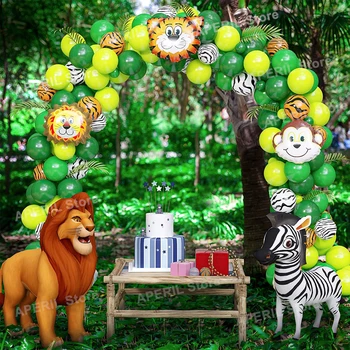 Сафари в джунглата на Тема Рожден Ден Украса за Парти за Деца Момче на Първия Рожден Ден на Балон Венец Арка Набор от Детски Душ Пол Разкрие