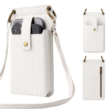 Чанта за телефон 2021 г., Нова Вертикална Многофункционална чанта за през рамо в Ретро стил, в Европа и Америка, Мини-Портмонето с Крокодиловым модел на рамото