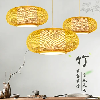 Японски Стил с ръчно изработени от ратан ретро бамбук окачен лампа Градина Ресторант кафе бар хол осветление на Окачен Лампа