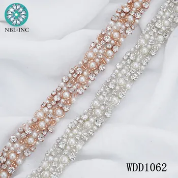 (10 ярда) търговия на Едро с планински кристал, перлена апликация на финала на помилване на шият за сватбена рокля WDD1062