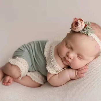 2 елемента/комплект Baby лента за глава гащеризон новородено снимки подпори гащеризон цвете шапки за бебета цените култури