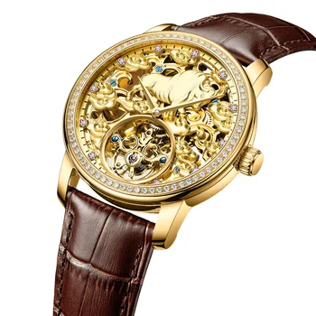 2022new часовници са напълно автоматични механични часовници скелет Мъжки часовник с моден тренд през цялата циферблат кожена каишка мъжки часовник reloj hombre