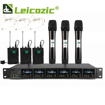 Leicozic 6-Канален Цифров 1000 Честотен Професионален Безжичен Микрофон 80 метра UHF Ръчно/в Гърдите Микрофон Mikrofon Слушалки с Микрофон