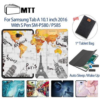MTT 2016 Калъф За Samsung Galaxy Tab 10,1 инча с S Pen SM-P580 P585 Folio От изкуствена кожа със сгъваща се стойка Smart Cover Калъф за таблет