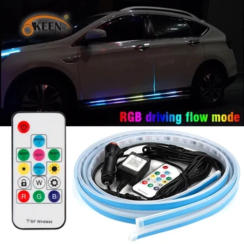 OKEEN LED RGB Автомобилна Врата на Страничните Светлини Ленти Универсален Гъвкав Дневен Ходова Светлина Бар Цветни Авто Вратата Добре Дошли на Педала на Светлината 12V