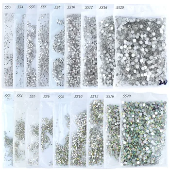 SS3 4 5 6 8 10 12 16 20 Стъклени кристали за нокти AB Прозрачни или Кристални 1440 стикери за нокти с кристали за 3D Декорация на нокти-S-29