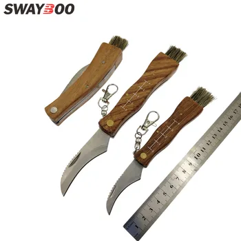 Swayboo Мини Преносим Нож За Събиране на Гъби с Дръжка От Палисандрово Дърво, Туристически Ножове с Пискюл, Многофункционален Сгъваем Нож, Инструмент