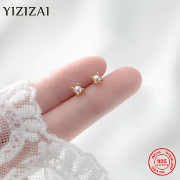 YIZIZAI Модни Минималистичные Истински 100% 925 Сребро Мини Малка Корона Перлени Обеци-Карамфил за Жени Студентски Наградата на Бижута Подарък