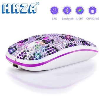 Безжична Мишка Bluetooth5.2 RGB Акумулаторна Мишка С Кристали Компютърна Тиха Mause Ергономична Детска Мишка с Подсветка за Преносими КОМПЮТРИ