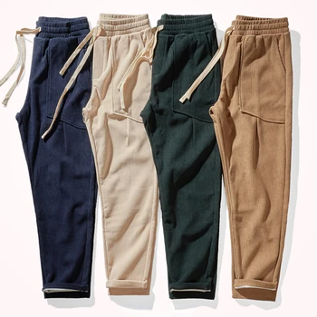 Вельветовые панталони в японски американски стил, ретро стил, есенни мъжки свободни вельветовые тенденция на ежедневните зауженные дълги панталони.