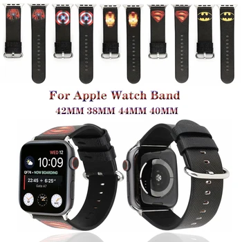 Кожена каишка-гривна в карикатура стил за Apple Watch Band 7 6 5 4 41 мм 45 мм 44/40 мм Marvel Heroes За iWatch series 3 2 42/38 мм