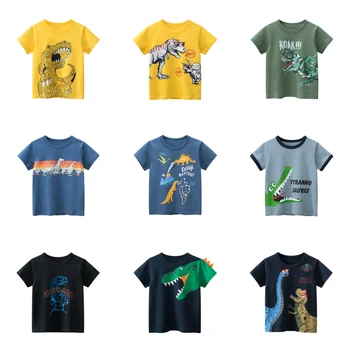 Лятна тениска с къси ръкави за момчета от 27 години, скъпа вязаная тениска с Динозавром от Карикатура, Дишаща Мека Ежедневни Памучен Детска Облекло 2 4 6 7 9