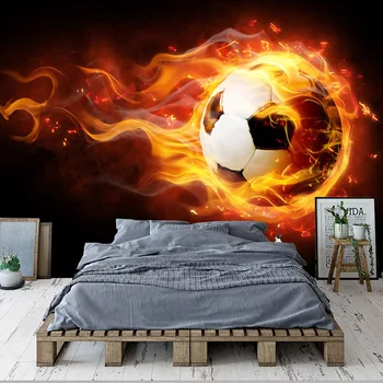 Обичай 3D Плакат Стенни Живопис Творчески Футбол Пламък Снимка Стенни Тапети За Детска Стая и Хол Спалня Декорация от Хартия